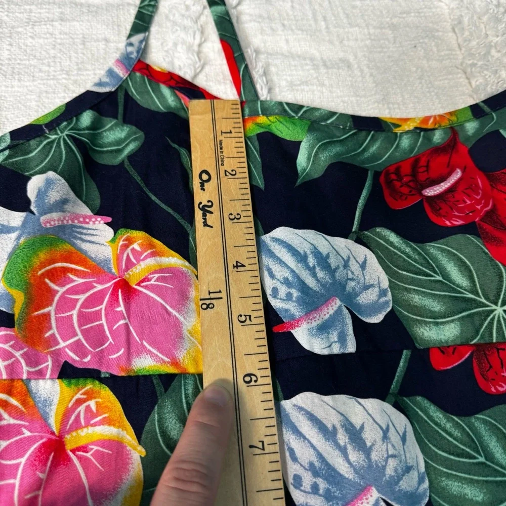 Vintage 90s Hawaiian Y.L.T.E Floral Spaghetti Strap Mini Dress Tropical Leaf - Picture 7 of 10